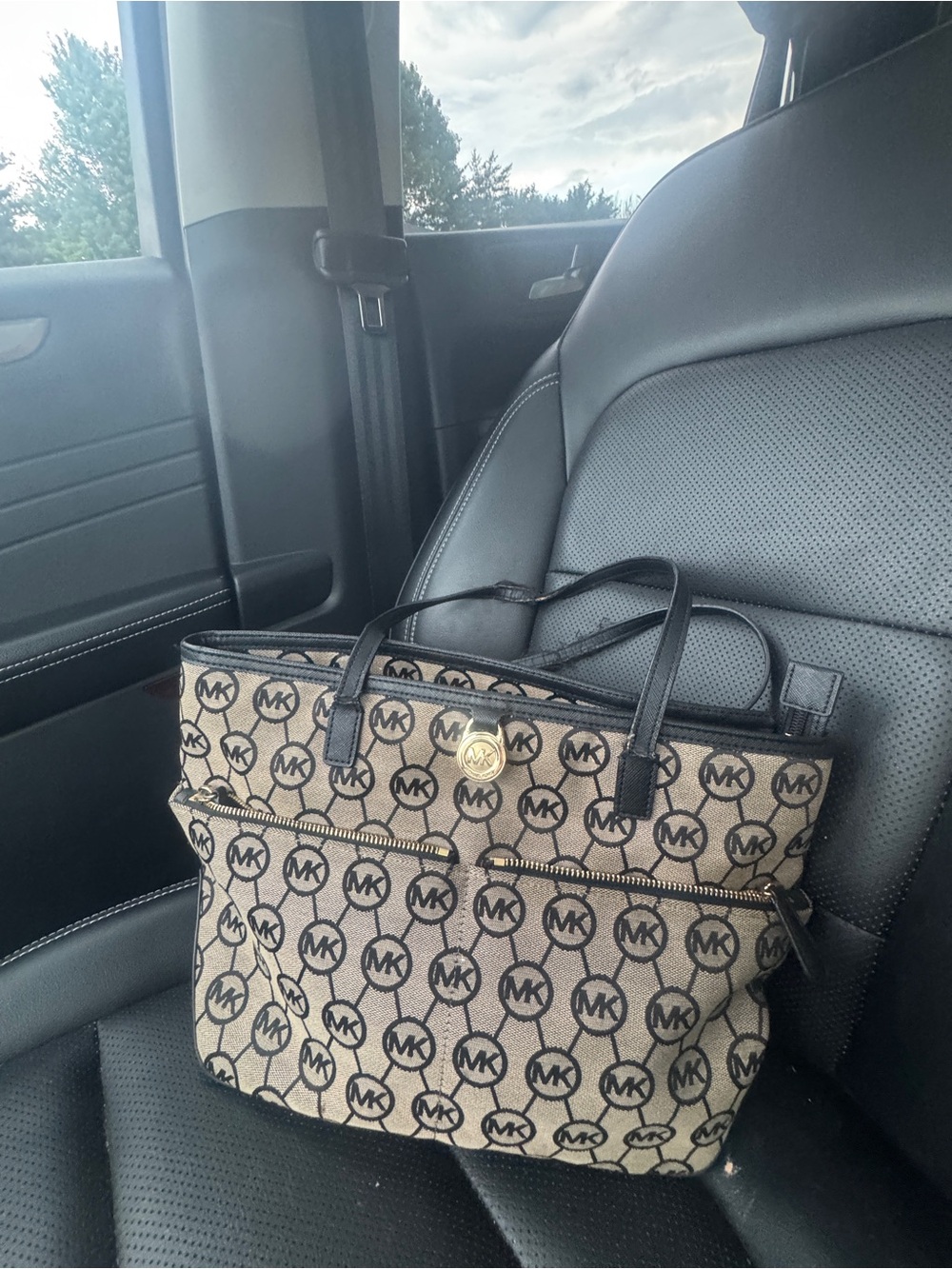 Michael Kors Black and Beige MK Signature Tote
